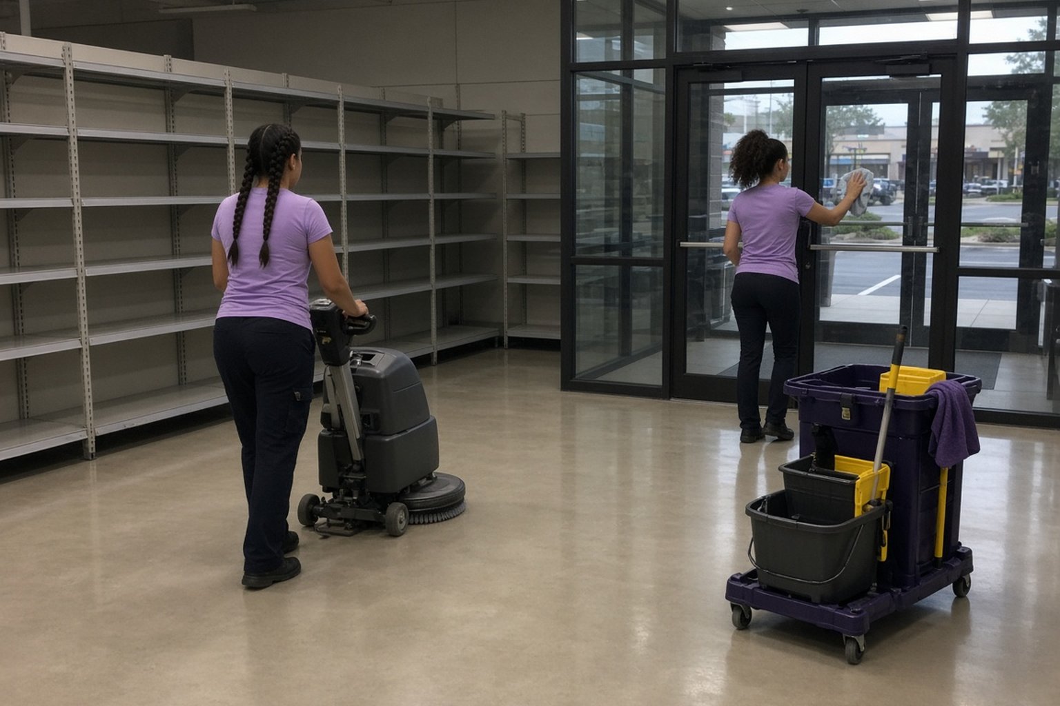 Commercial floor scrubbing