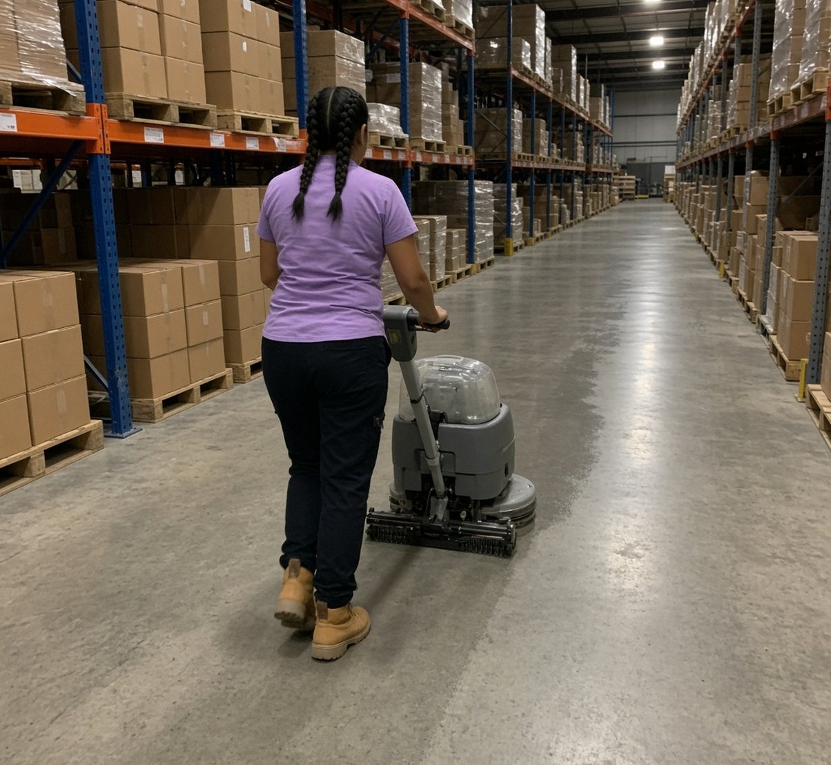 Warehouse floor cleaning