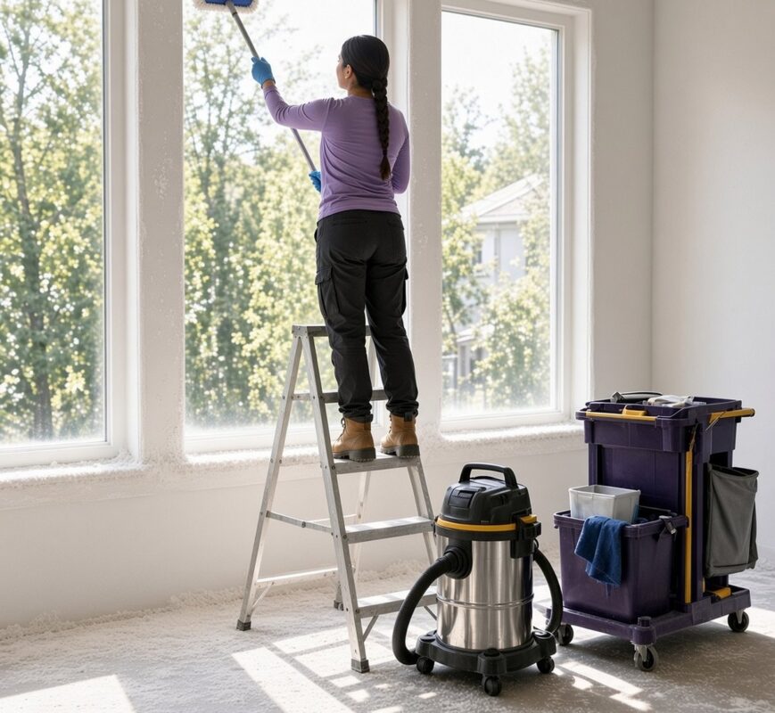 Luzelite team cleaning a commercial space in Brampton